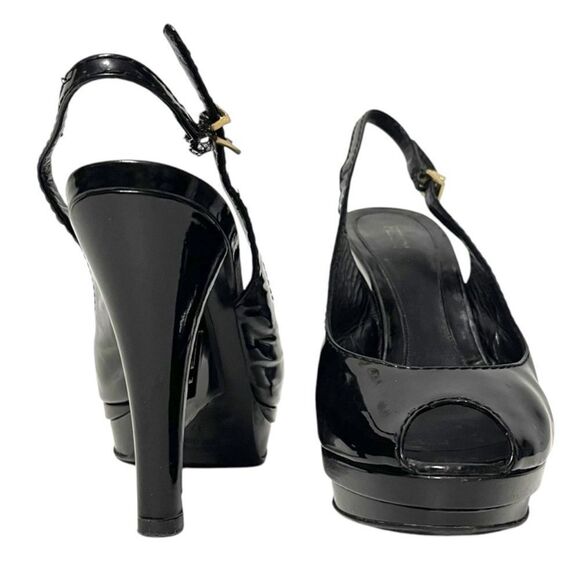 FENDI Patent Leather Slingback Logo Heel Peeptoe Sandals 37 - Picture 3 of 16
